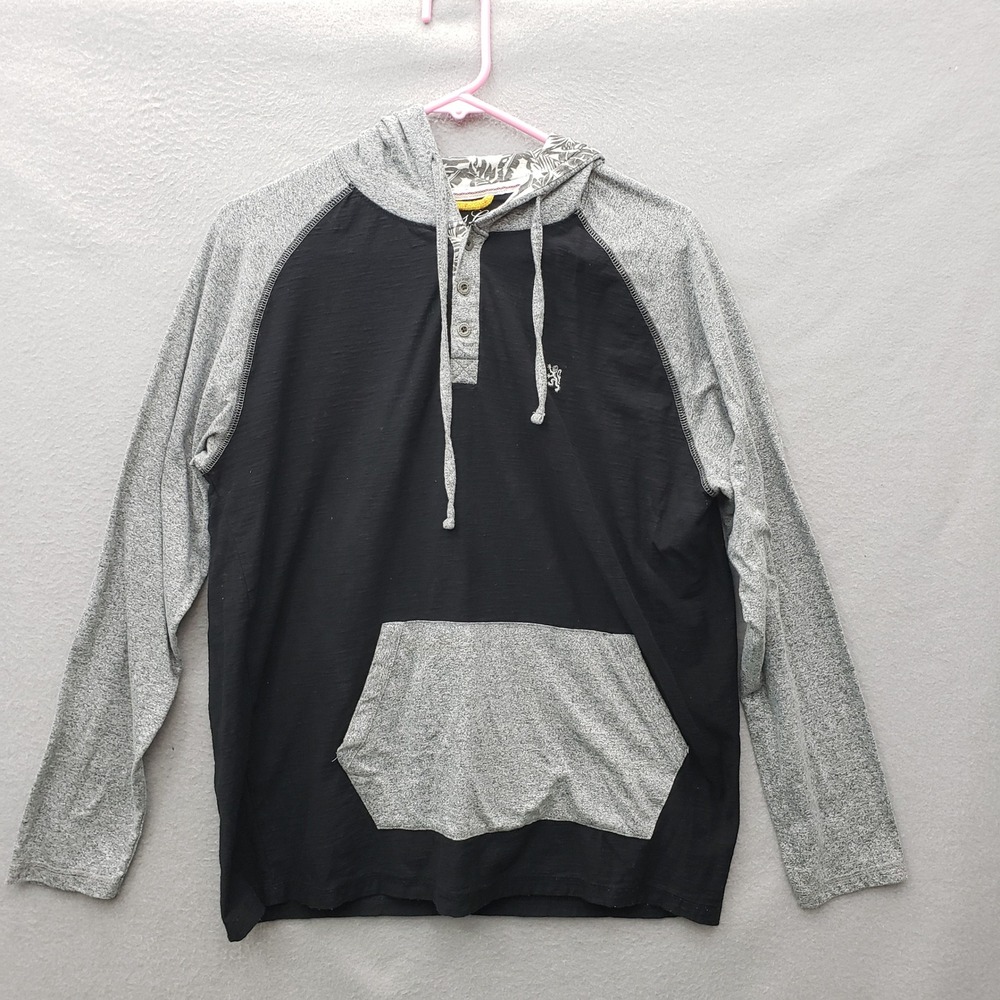 English Laundry Lions Crest Hoodie Sweatshirt Black Gray Colorblock Neutral L